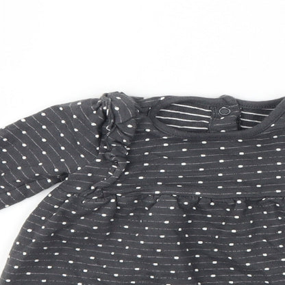 George Girls Grey Polka Dot  T-Shirt Dress  Size 6-9 Months  - zebra