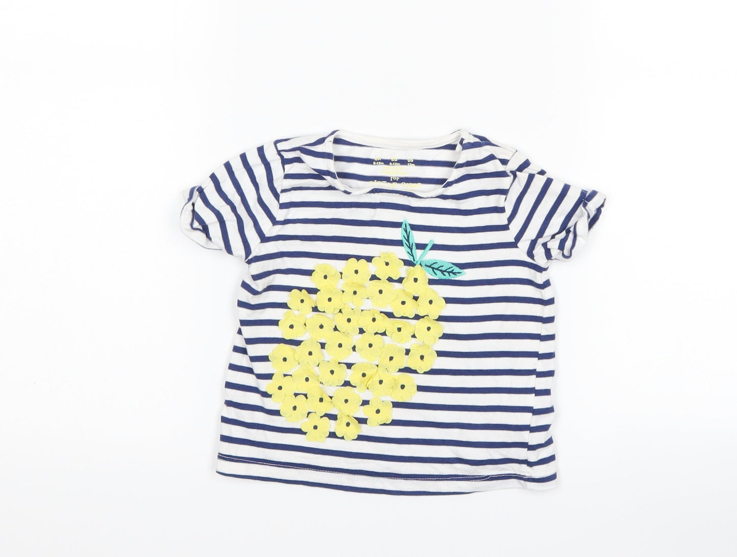 F&F Girls Blue Striped  Basic T-Shirt Size 9-12 Months  - pineapple