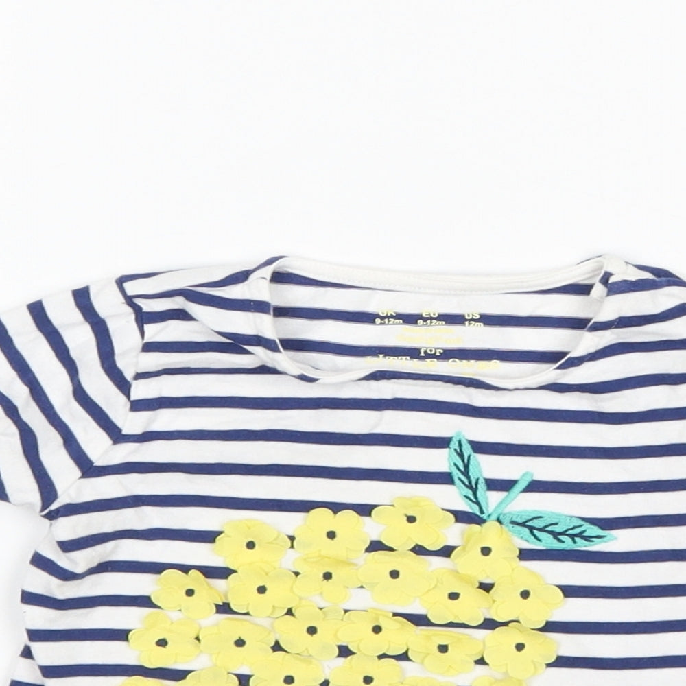 F&F Girls Blue Striped  Basic T-Shirt Size 9-12 Months  - pineapple