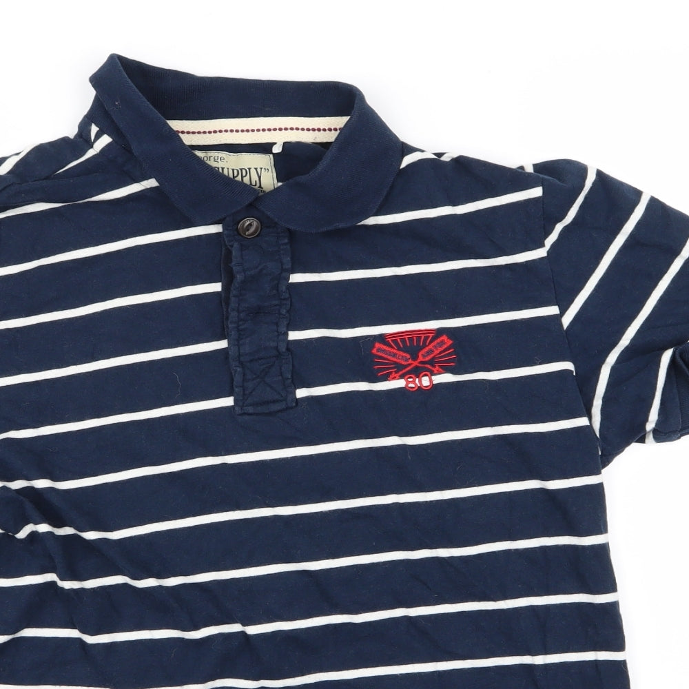 Asda George Mens Blue Striped   Polo Size M