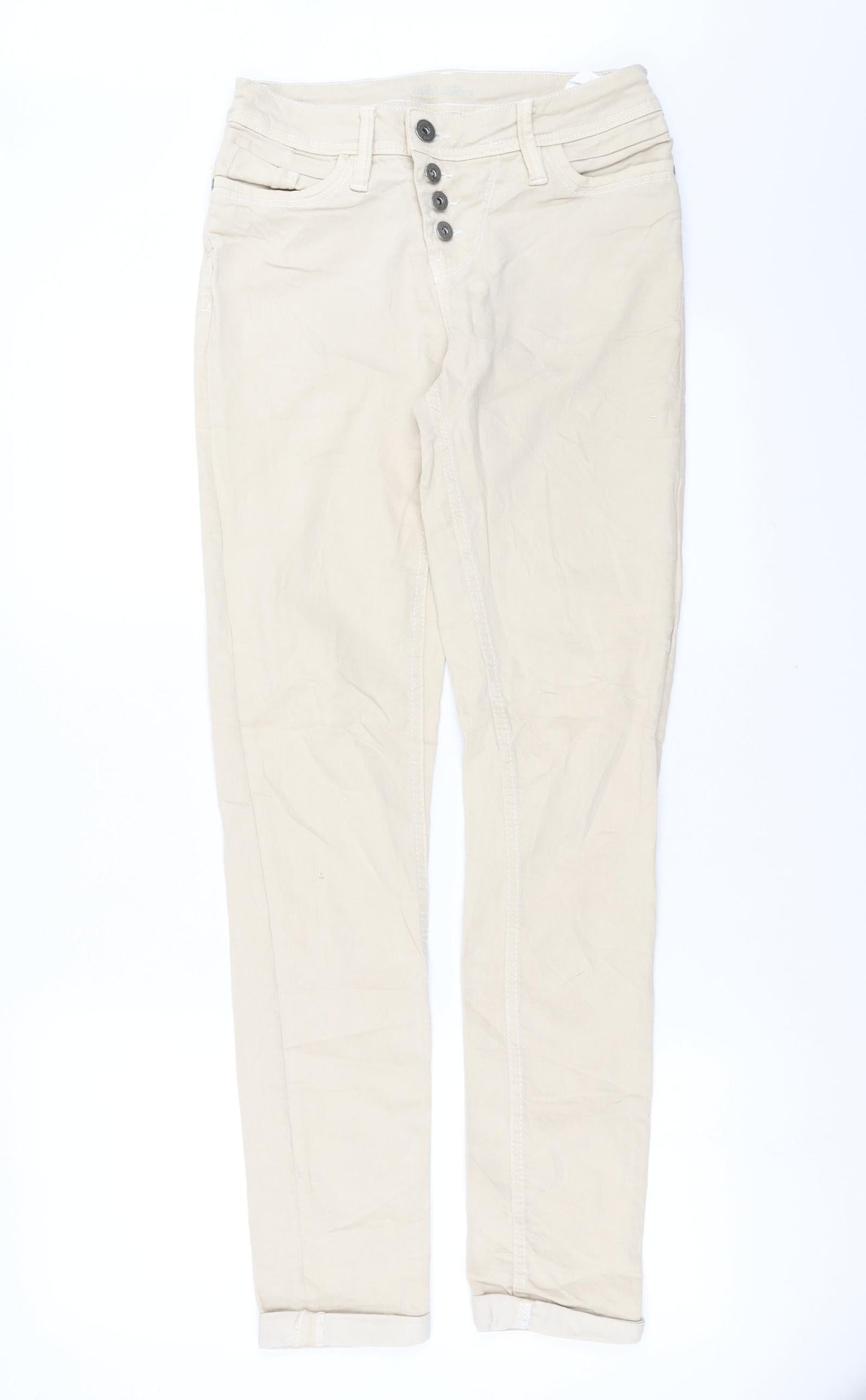 Womens UK Size 10 Preworn Slim Fit Straight Beige Jeans