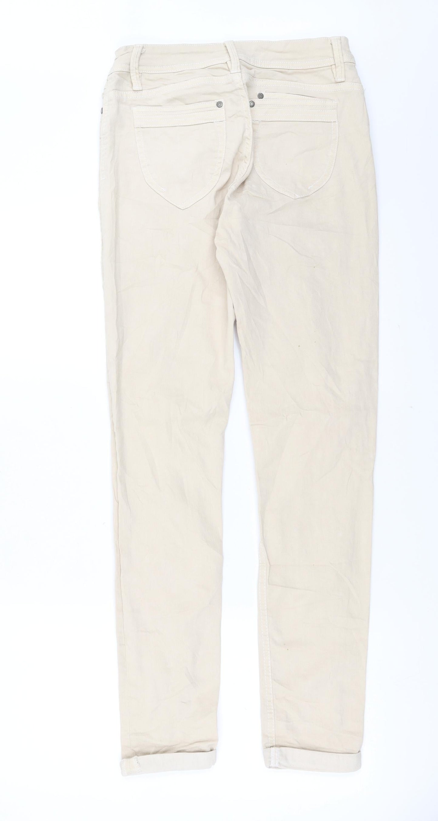 Womens UK Size 10 Preworn Slim Fit Straight Beige Jeans