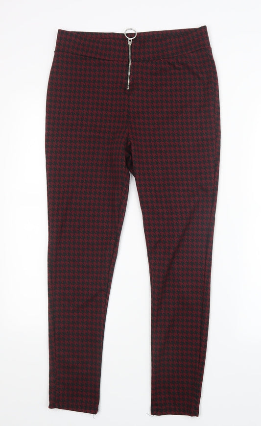 Select Womens Red Houndstooth  Trousers  Size 12 L26 in