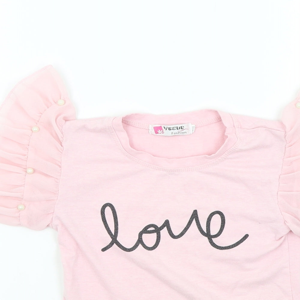 Vogue Girls Pink   Basic T-Shirt Size 3 Years  - Frill Sleeves