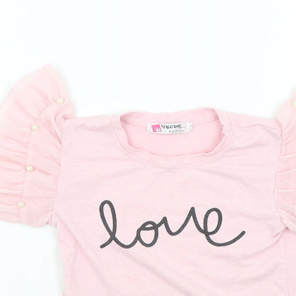 Vogue Girls Pink   Basic T-Shirt Size 3 Years  - Frill Sleeves