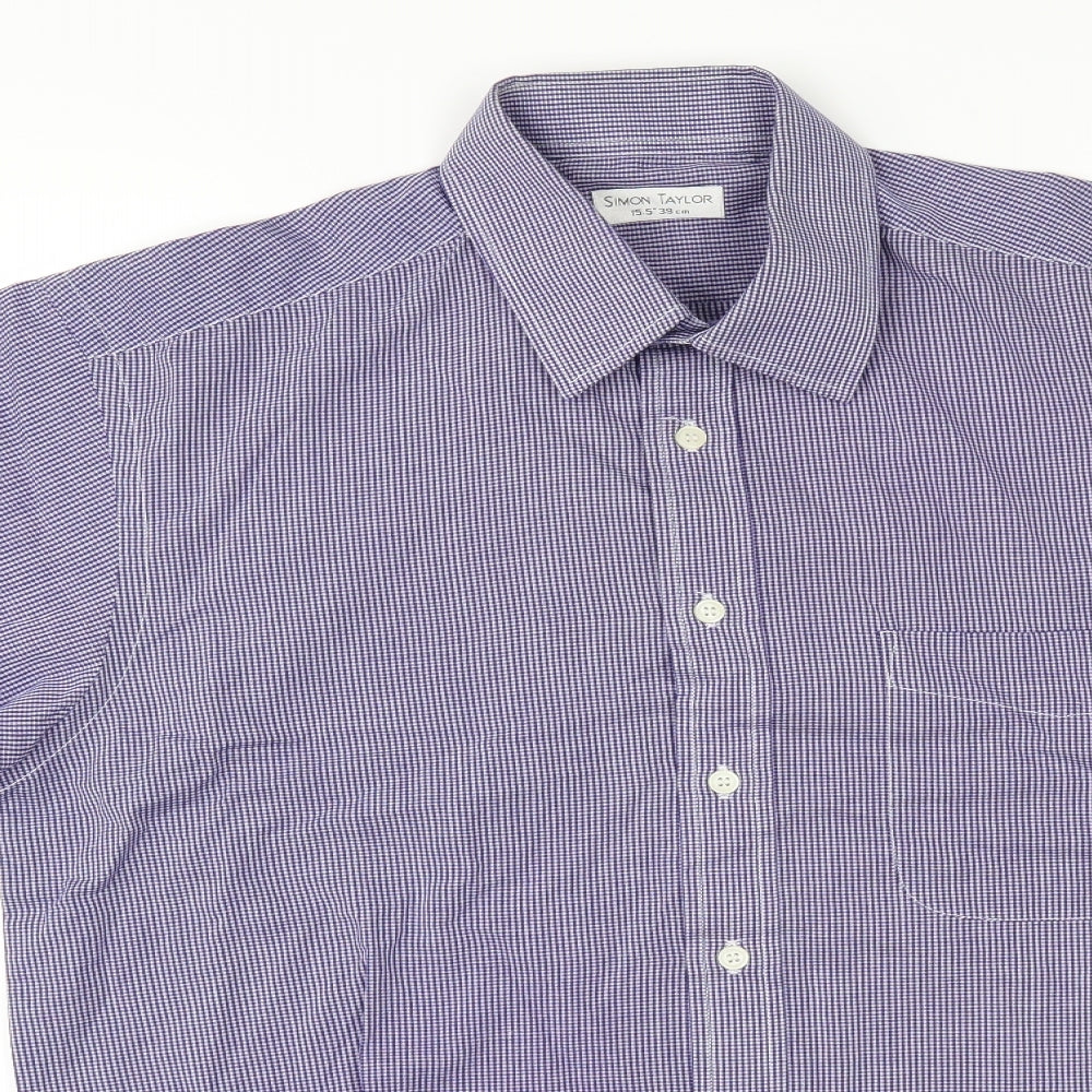 Simon Taylor Mens Beige Check   Button-Up Size 15.5