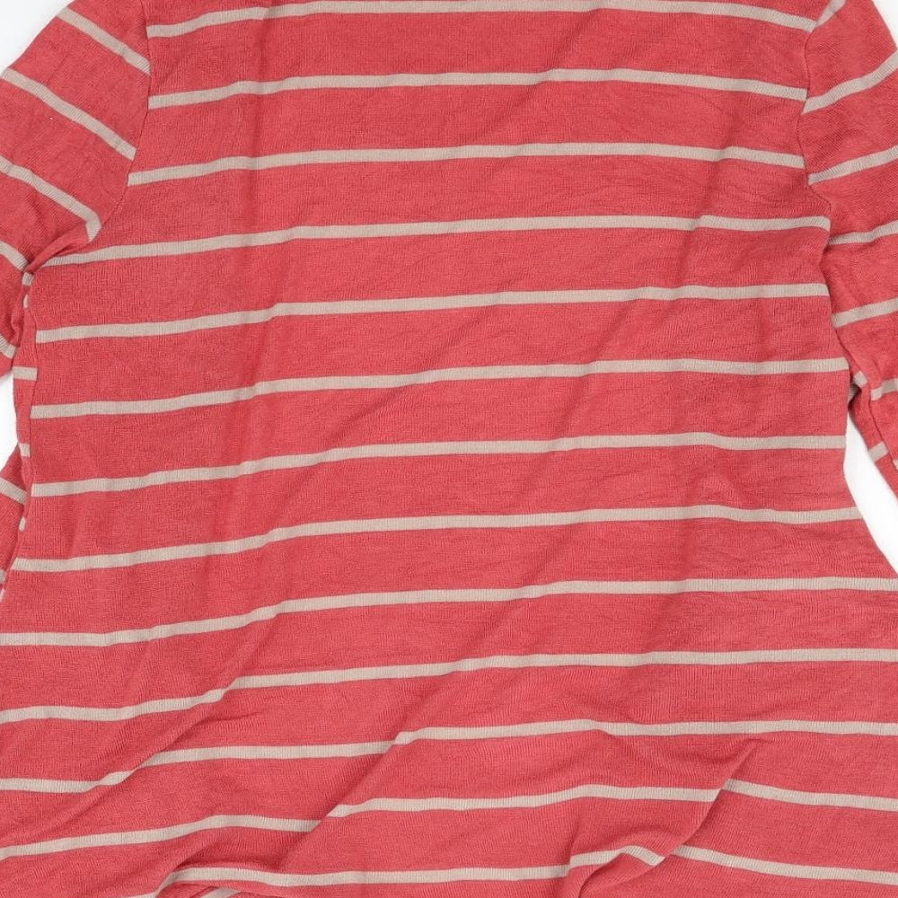 b' leev Womens Red Striped  Cardigan Jumper Size L