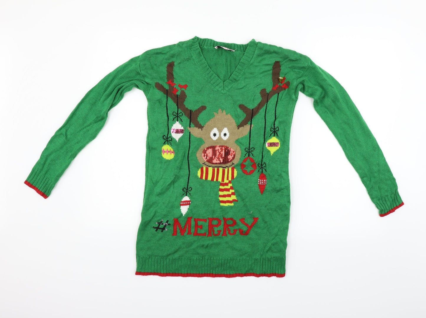 daisy shopper Womens Green   Pullover Jumper Size M  - Merry Christmas