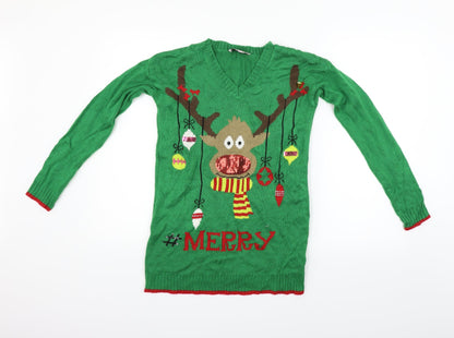 daisy shopper Womens Green   Pullover Jumper Size M  - Merry Christmas