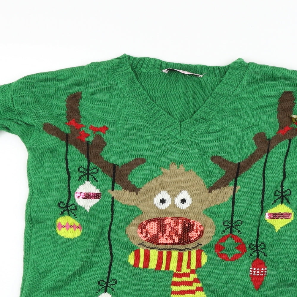 daisy shopper Womens Green   Pullover Jumper Size M  - Merry Christmas