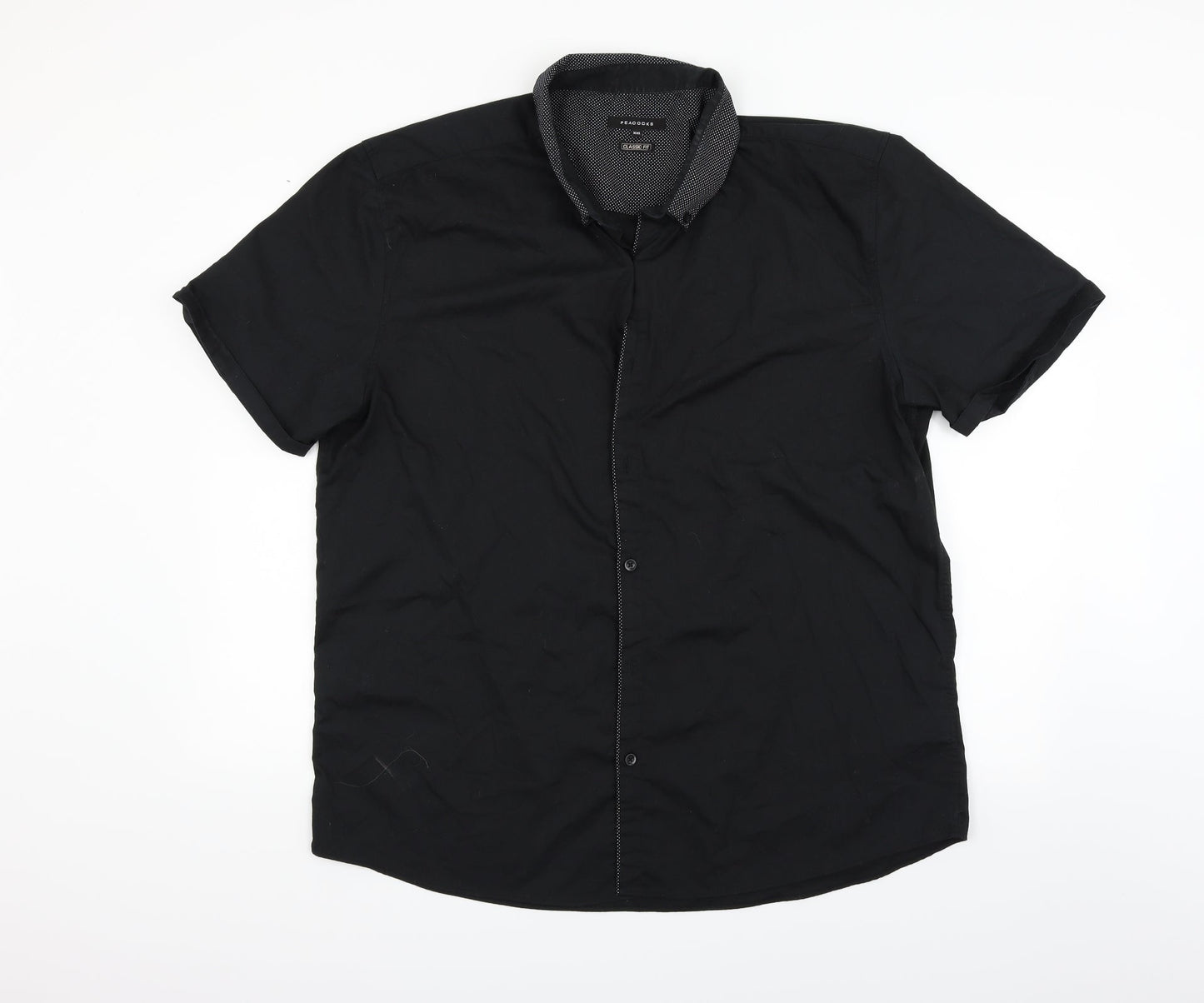 Mens UK Size 2XL Peacocks Black  Button-Up Short Sleeve Casual Shirt