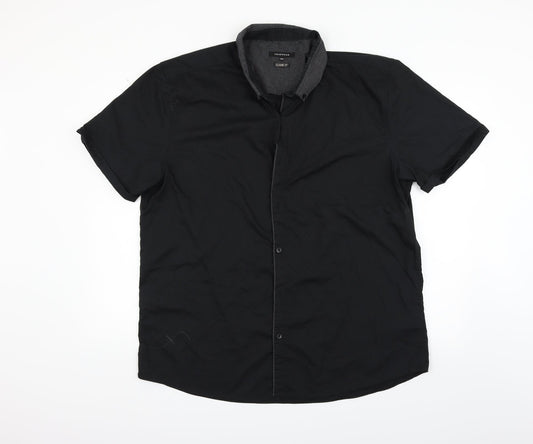 Mens UK Size 2XL Peacocks Black  Button-Up Short Sleeve Casual Shirt
