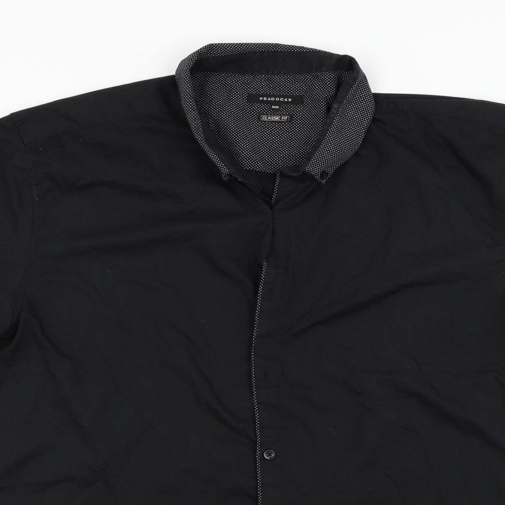 Mens UK Size 2XL Peacocks Black  Button-Up Short Sleeve Casual Shirt