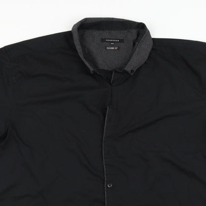 Mens UK Size 2XL Peacocks Black  Button-Up Short Sleeve Casual Shirt