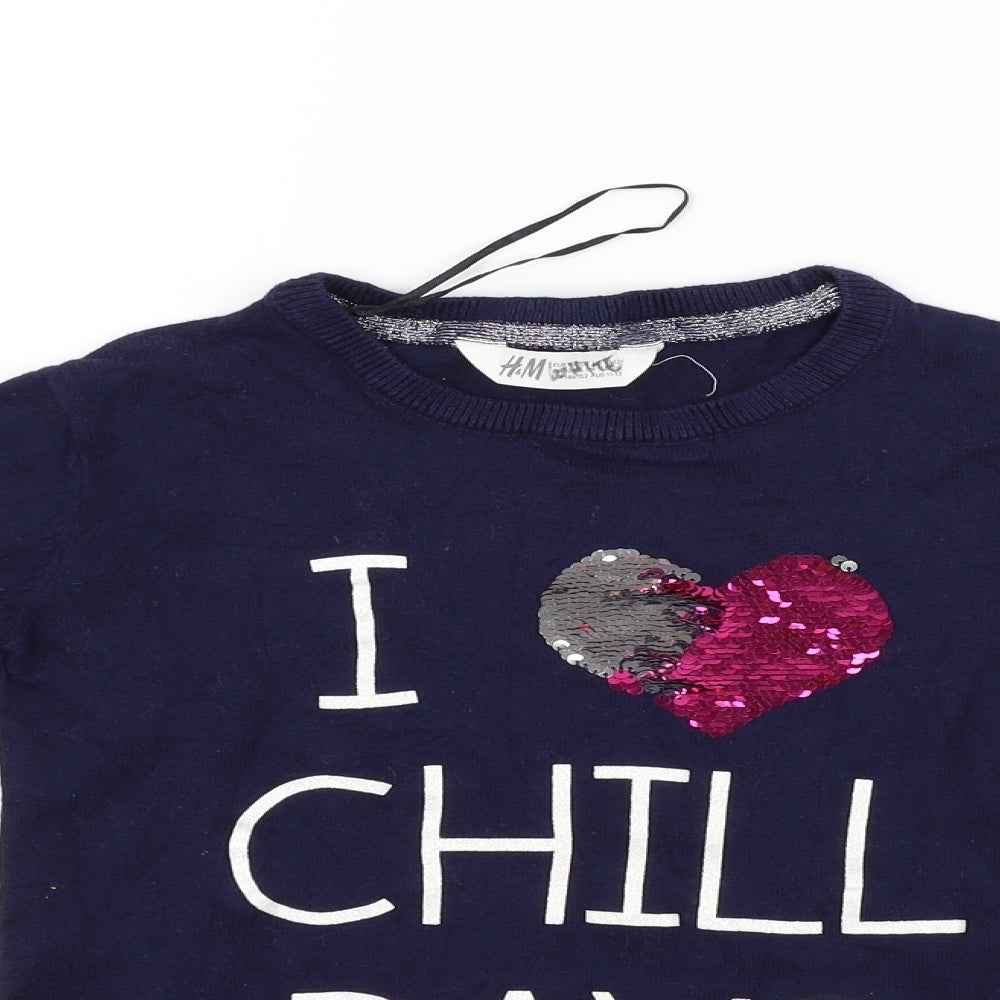 H&M Girls Blue   Basic T-Shirt Size 11 Years  - Sequin detail