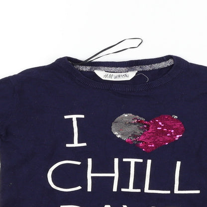 H&M Girls Blue   Basic T-Shirt Size 11 Years  - Sequin detail