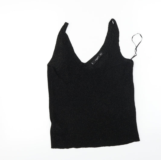 Womens UK Size S Mango Black Basic T-Shirt