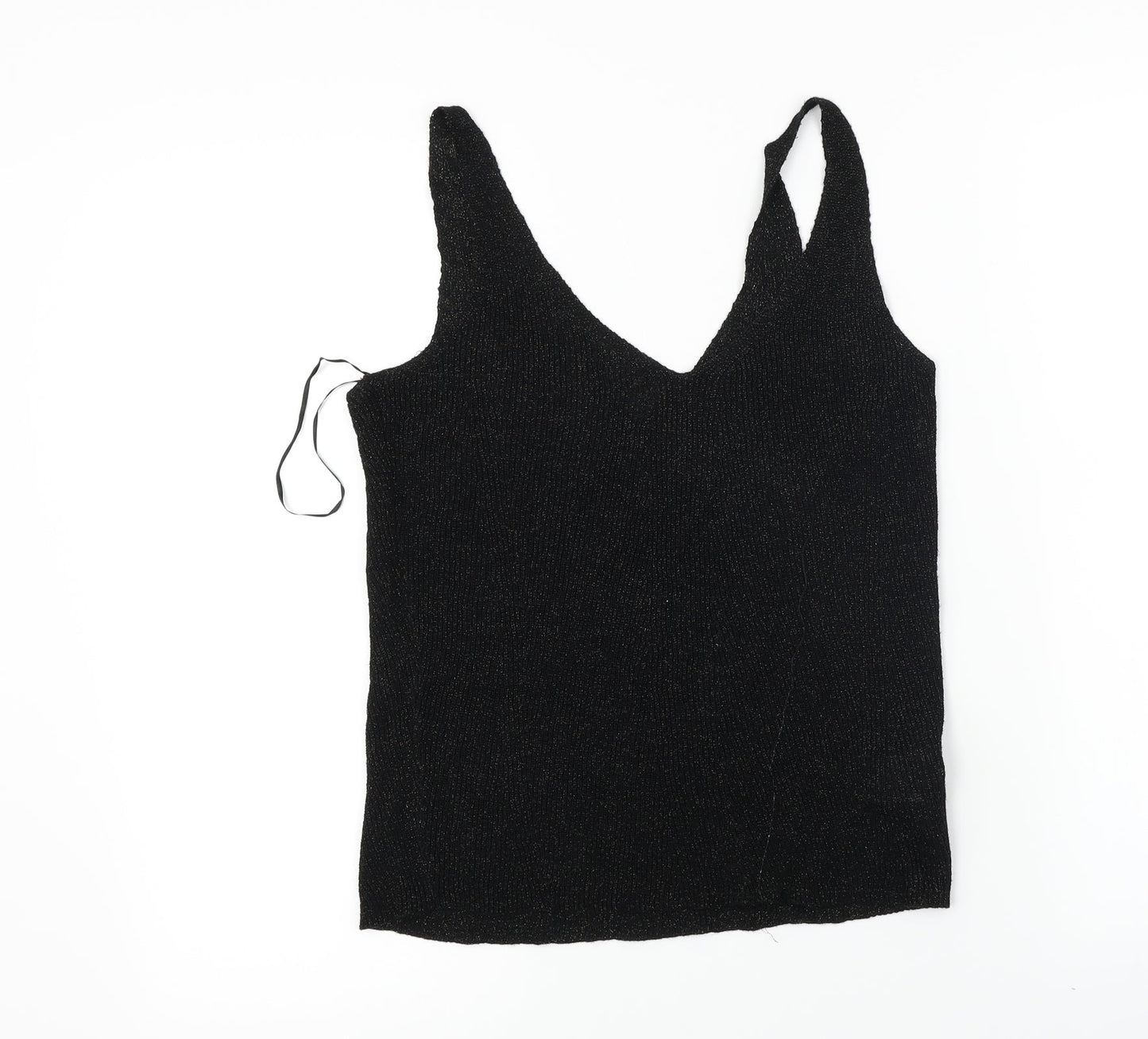Womens UK Size S Mango Black Basic T-Shirt