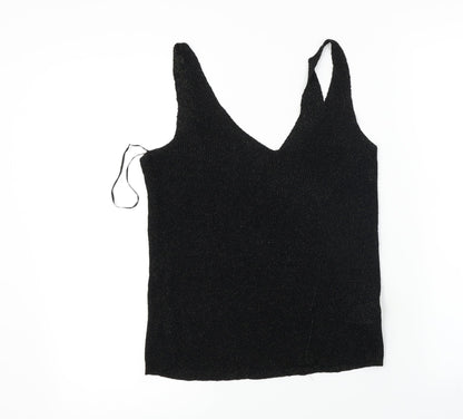 Womens UK Size S Mango Black Basic T-Shirt