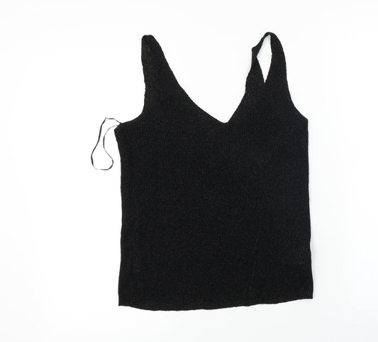 Womens UK Size S Mango Black Basic T-Shirt
