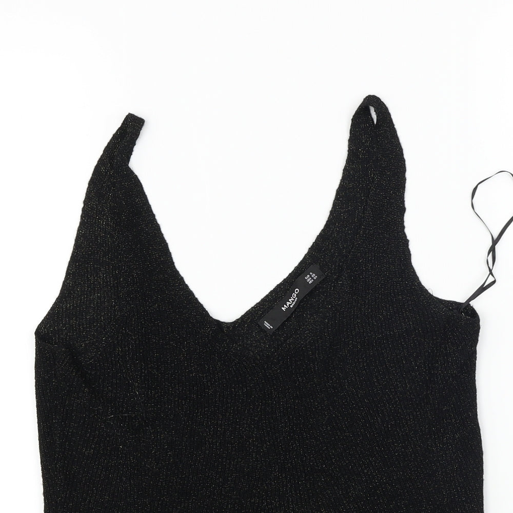 Womens UK Size S Mango Black Basic T-Shirt