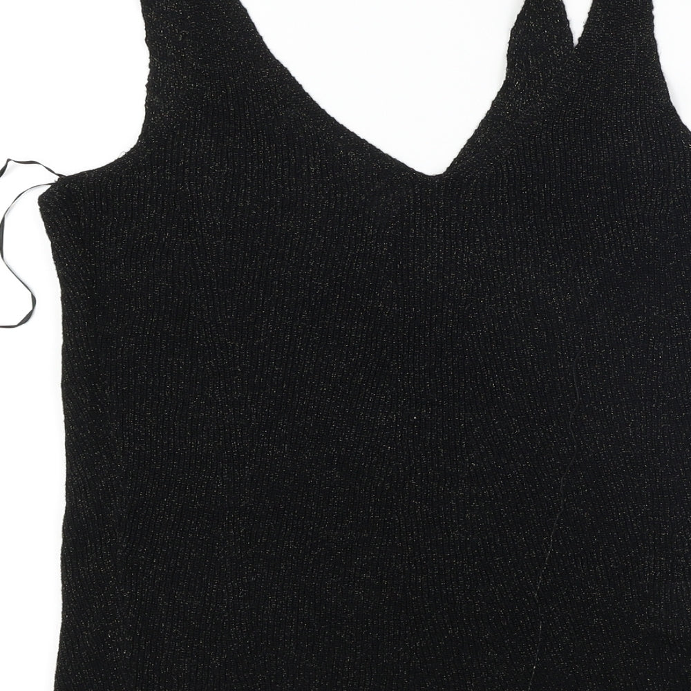 Womens UK Size S Mango Black Basic T-Shirt