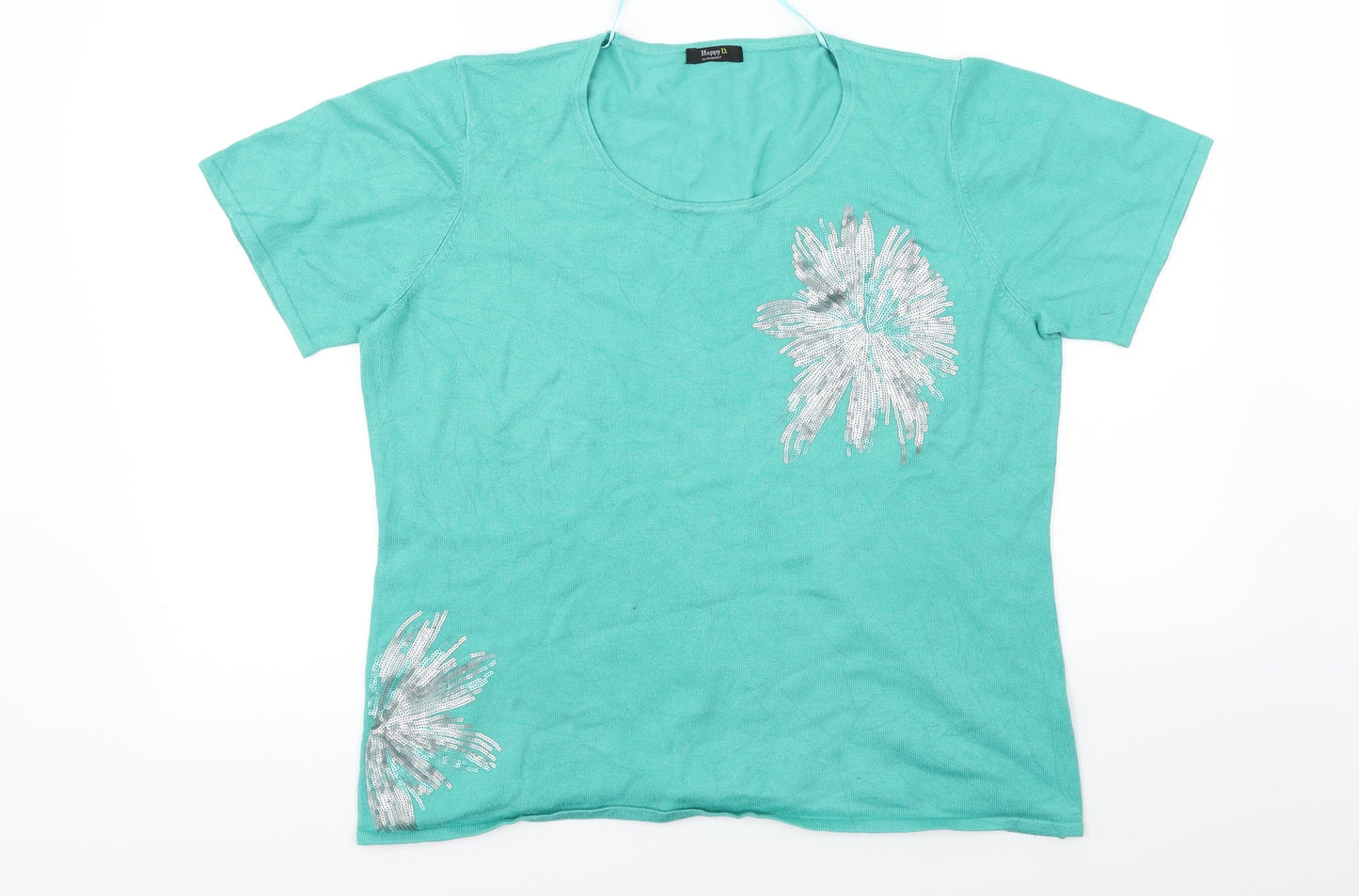happy D  Womens Green Floral  Basic T-Shirt Size 18
