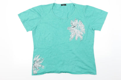 happy D  Womens Green Floral  Basic T-Shirt Size 18