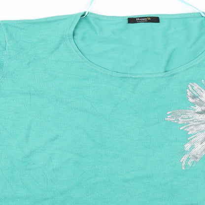 happy D  Womens Green Floral  Basic T-Shirt Size 18