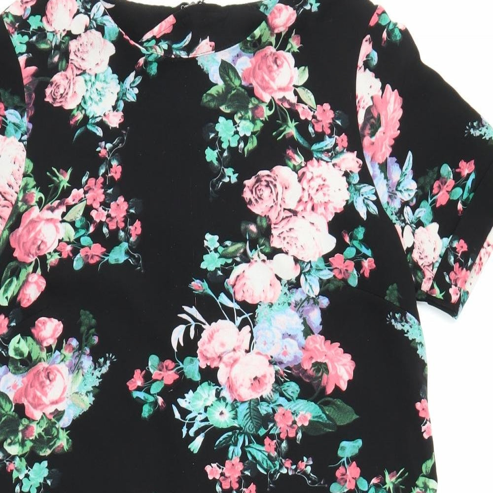 Poppy Lux Womens Black Floral  Sheath  Size 14