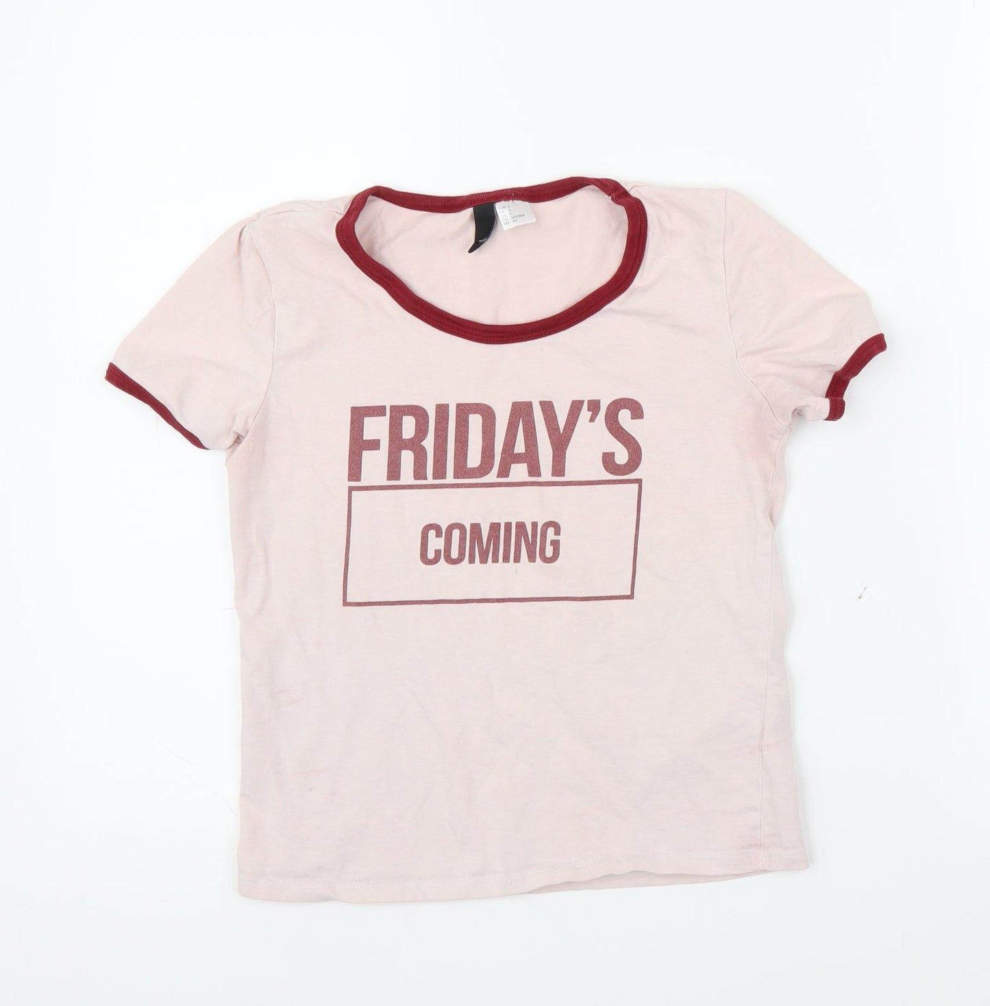 Womens UK Size S H&M Pink Ringer T-Shirt