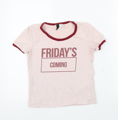 Womens UK Size S H&M Pink Ringer T-Shirt