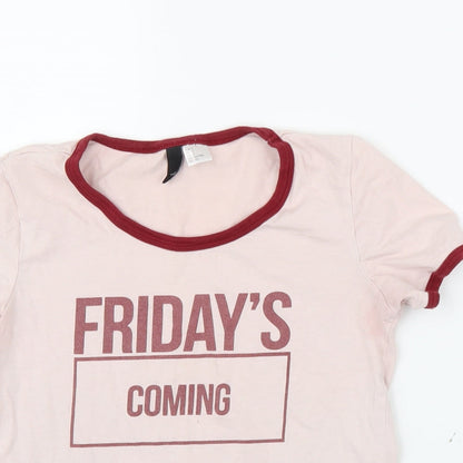 Womens UK Size S H&M Pink Ringer T-Shirt