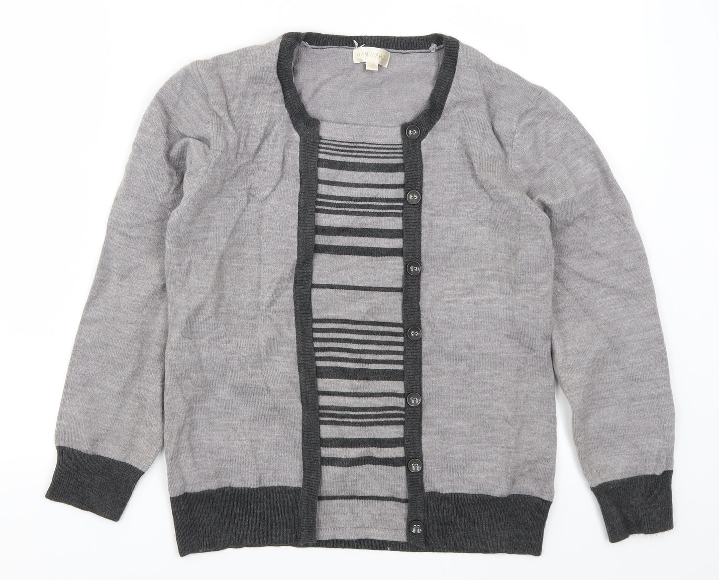 Ann Marie Womens Grey Striped  Pullover Jumper Size S