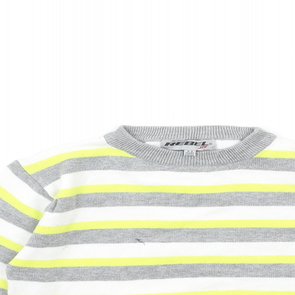 Rebel Boys White Striped  Pullover Jumper Size 4-5 Years