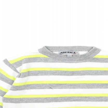 Rebel Boys White Striped  Pullover Jumper Size 4-5 Years