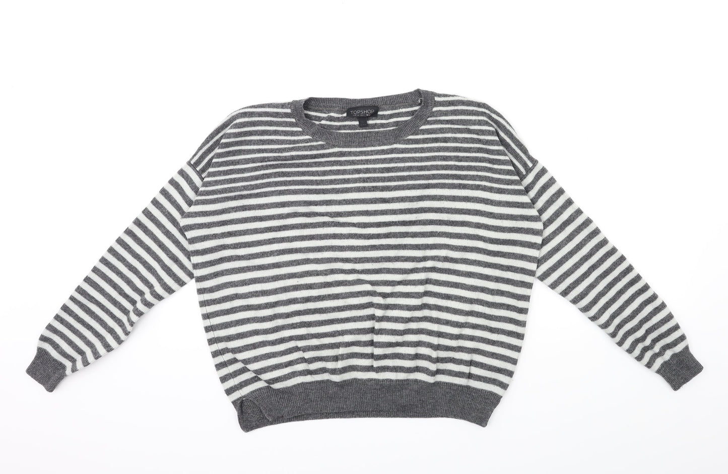 Topshop Womens Grey Striped Knit Pullover Jumper Size 8