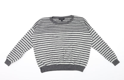 Topshop Womens Grey Striped Knit Pullover Jumper Size 8