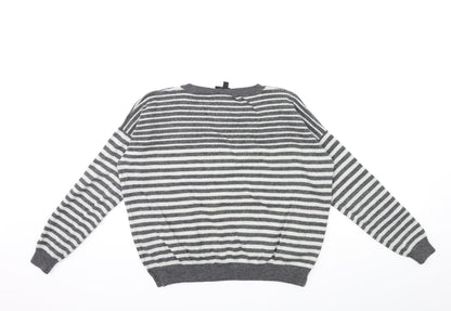 Topshop Womens Grey Striped Knit Pullover Jumper Size 8