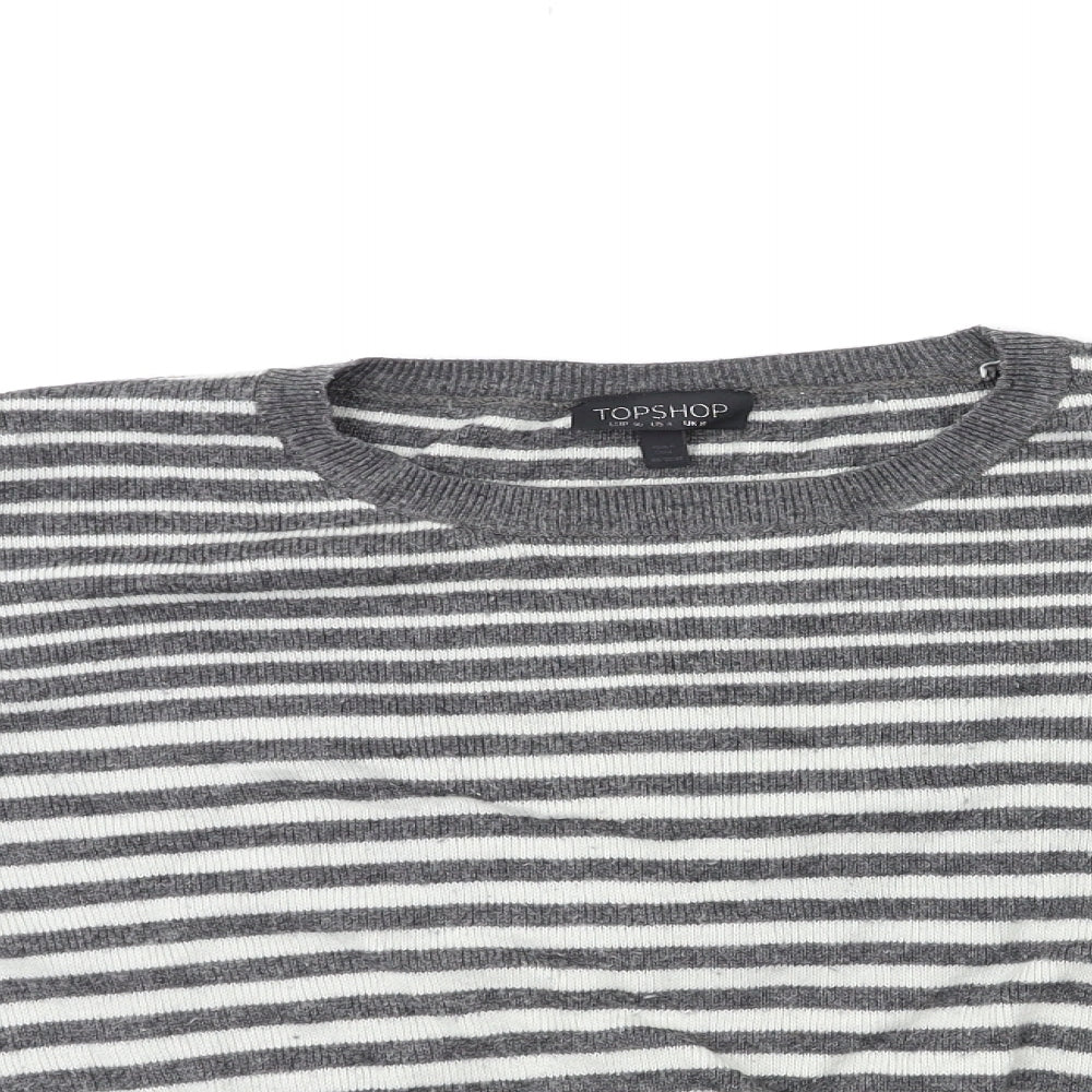 Topshop Womens Grey Striped Knit Pullover Jumper Size 8