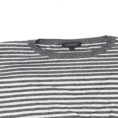 Topshop Womens Grey Striped Knit Pullover Jumper Size 8