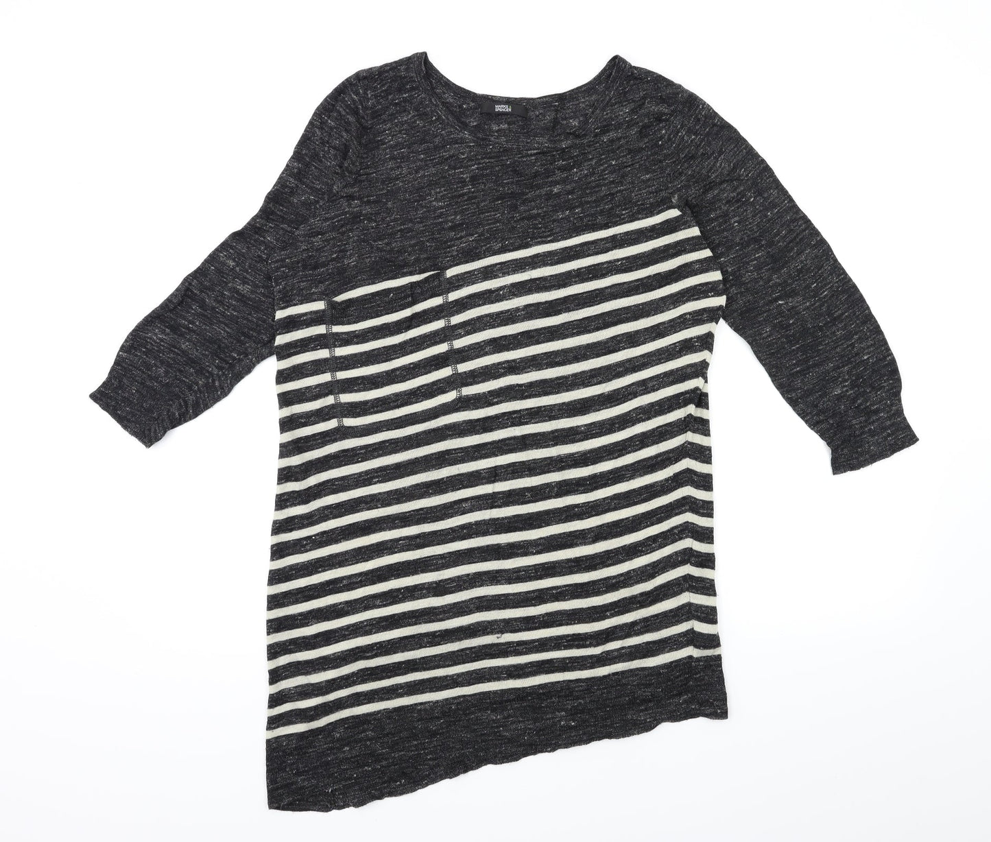 Marks and Spencer Womens Black Striped Knit Pullover Jumper Size 18