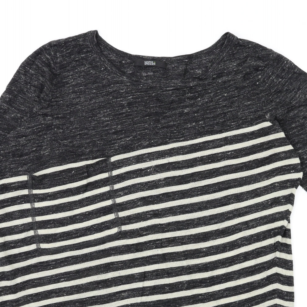 Marks and Spencer Womens Black Striped Knit Pullover Jumper Size 18