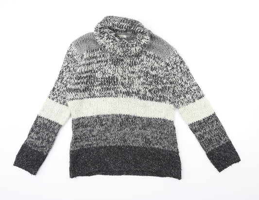 Platinum Womens Grey Striped Knit Pullover Jumper Size S