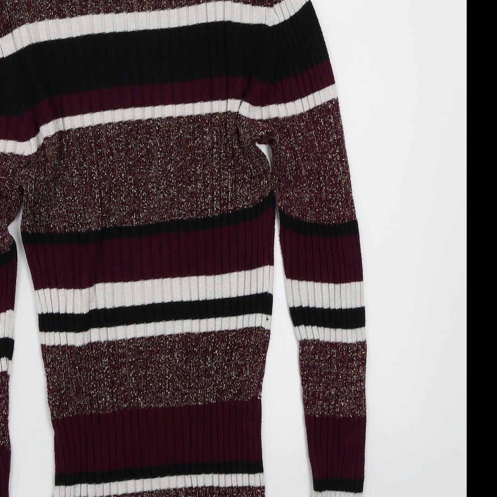 Brave Soul Womens Purple Striped  Pullover Jumper Size S