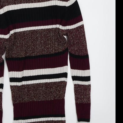 Brave Soul Womens Purple Striped  Pullover Jumper Size S
