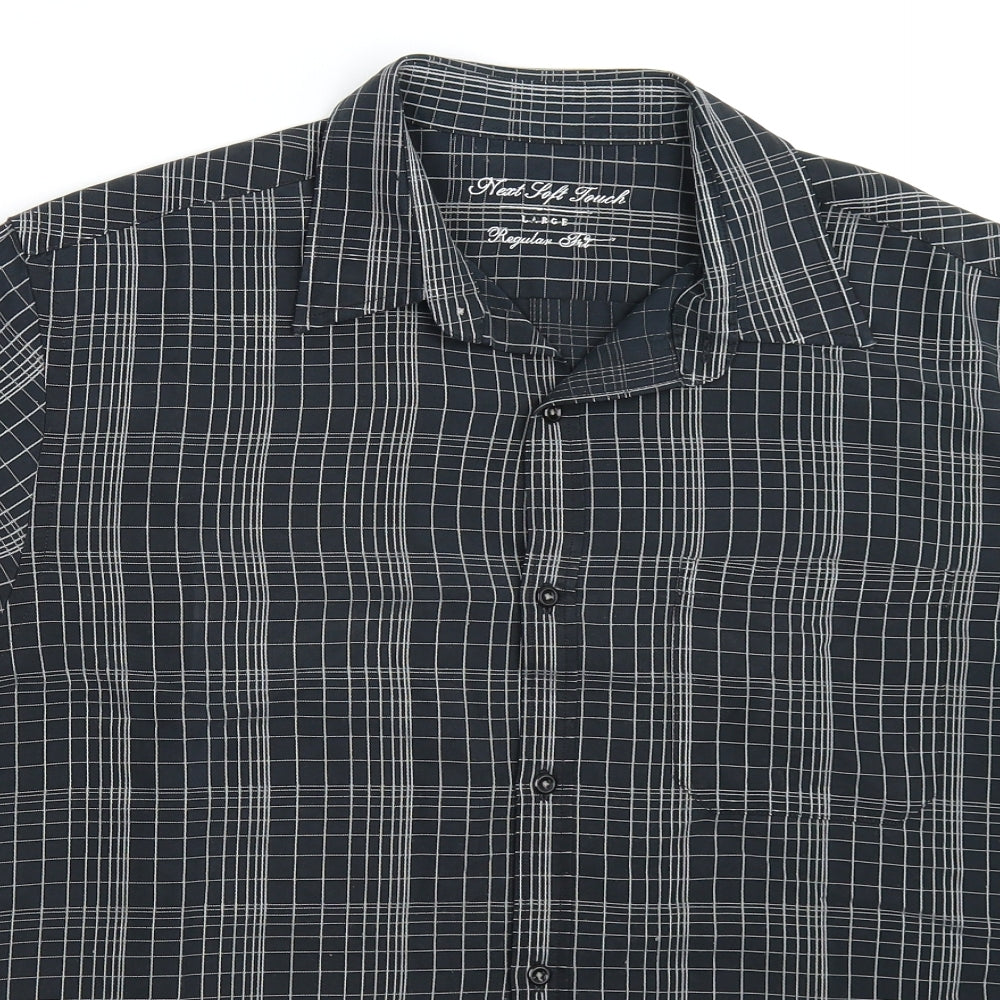 Mens UK Size L NEXT Black  Button-Up Short Sleeve Casual Shirt