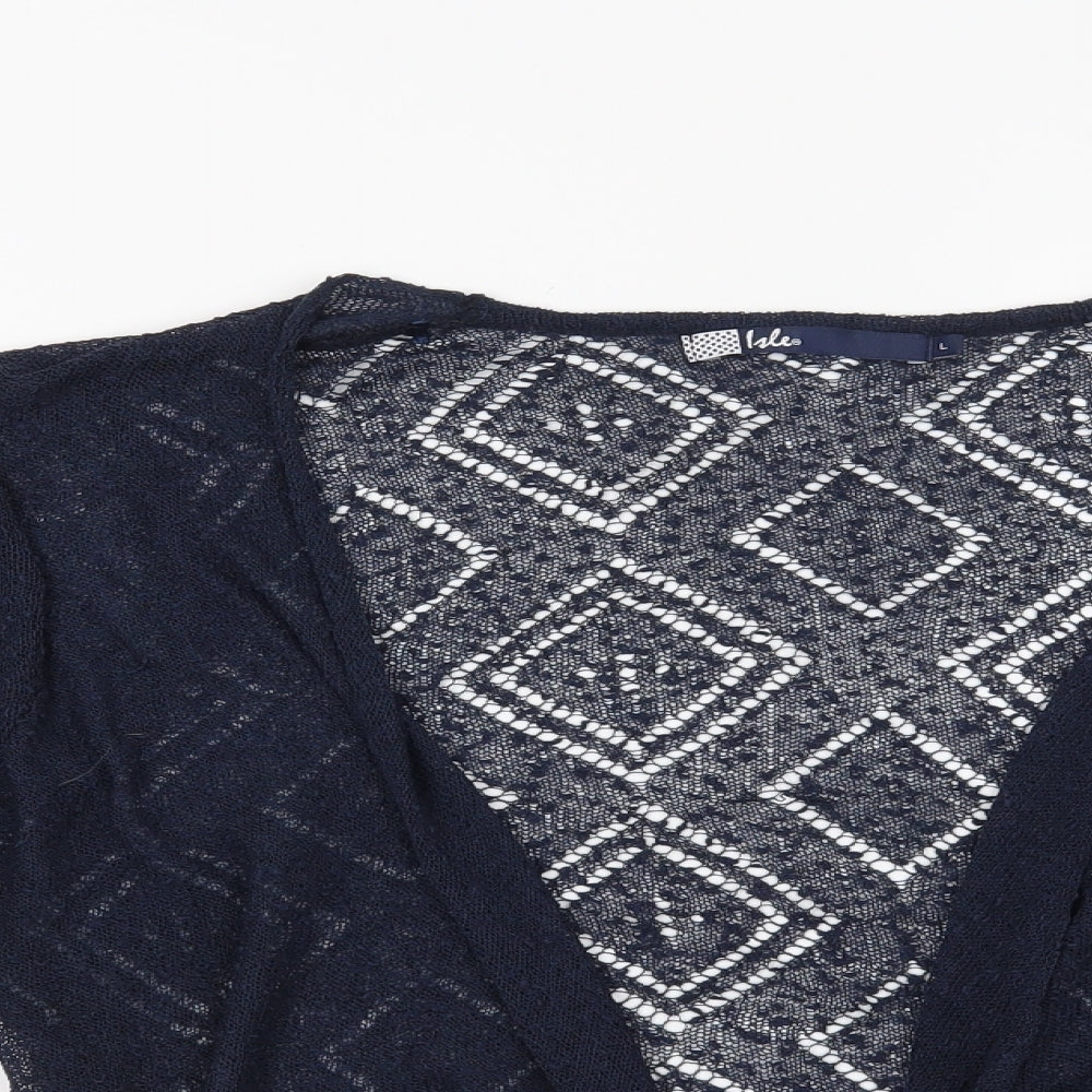 Isle Womens Blue Geometric  Cardigan Jumper Size 14