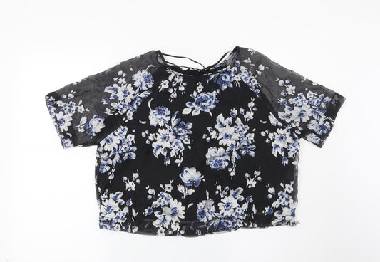 New Look Womens Black Floral  Basic Blouse Size 8