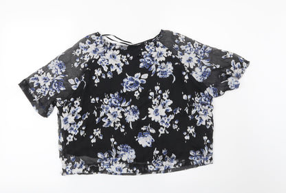 New Look Womens Black Floral  Basic Blouse Size 8
